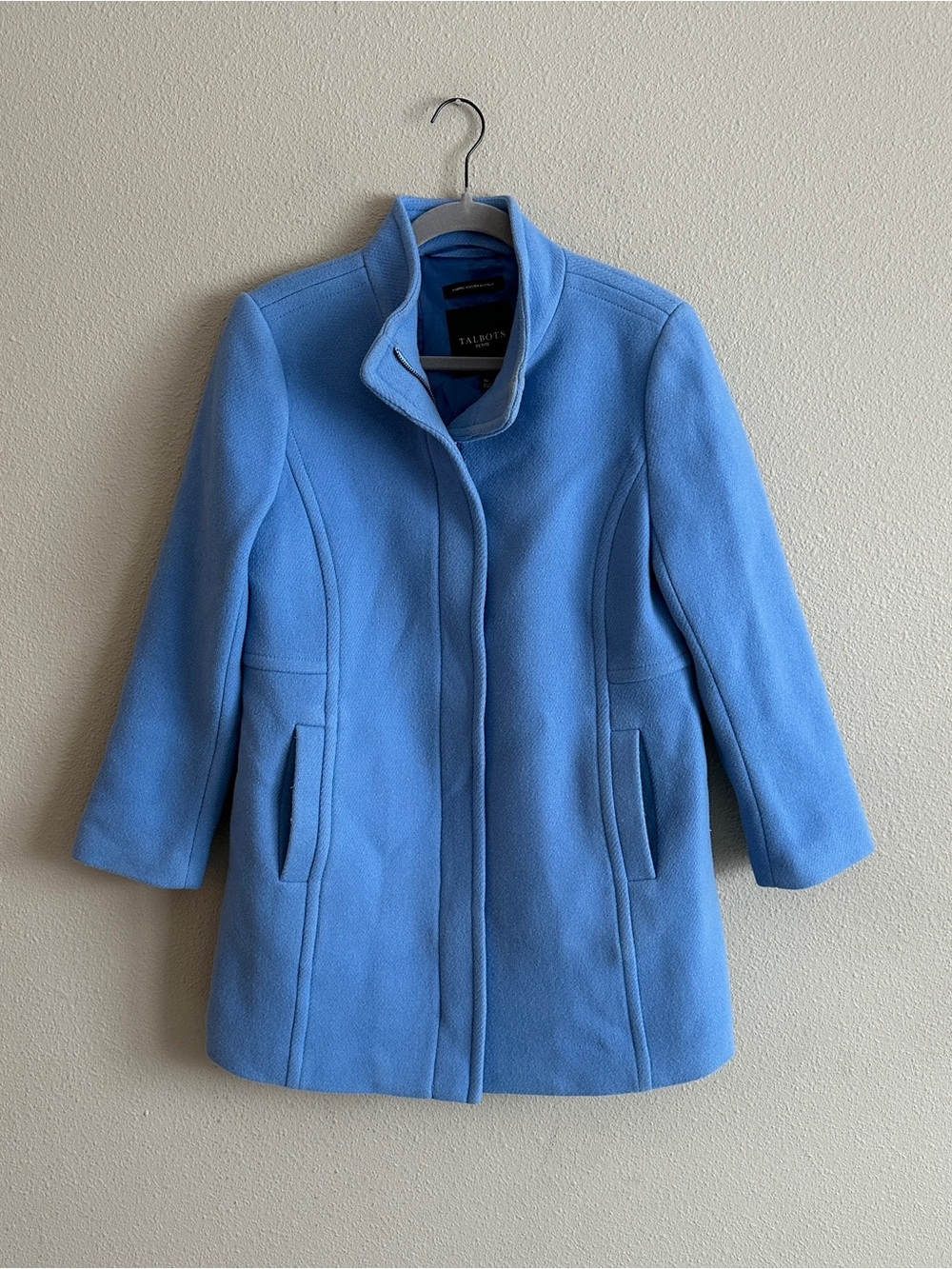 Talbots Light Blue Wool-Blend Stand Collar Pea Coat 8 Petite